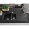 Mexen Andres 1.5-bowl Granite Sink with Drainer and Telma Kitchen Tap, Black/Gold - 6515-75-670200-00
