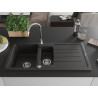 Mexen Andres granite sink 1.5-bowl with drainer and Telma kitchen faucet, black/gold - 6515-75-670200-00
