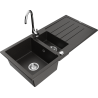 Mexen Andres granite sink 1.5-bowl with drainer and kitchen faucet Telma, black/gold - 6515-75-670200-00