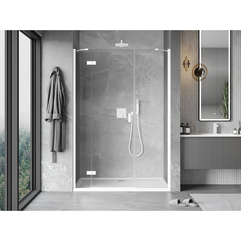 Mexen Mist-H left hinged shower door 130 cm, transparent, white - 8A5-130-001-20-00-L