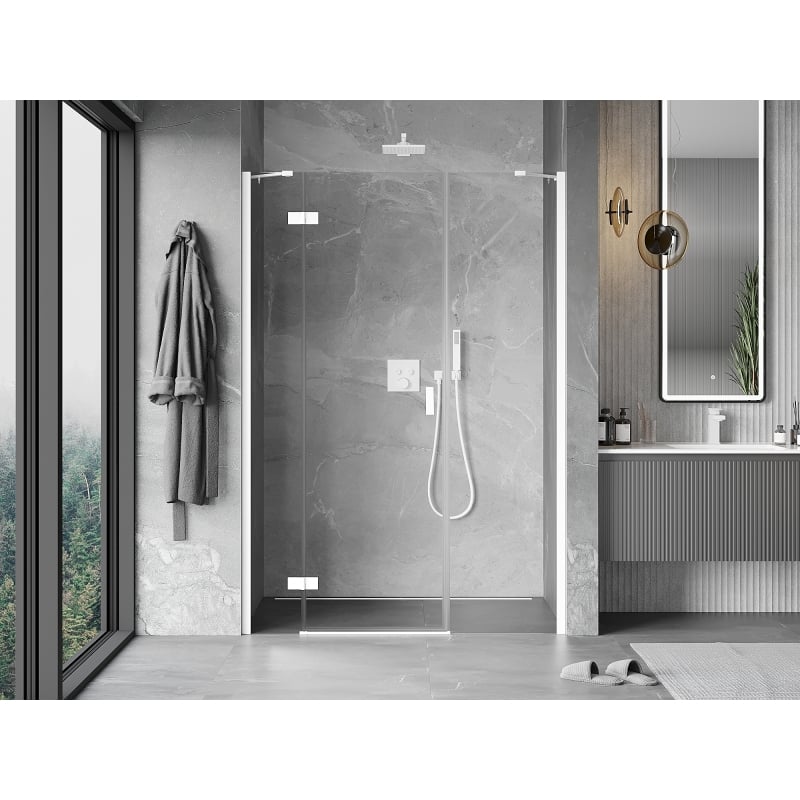 Mexen Mist-H left hinged shower door 130 cm, transparent, white - 8A5-130-001-20-00-L