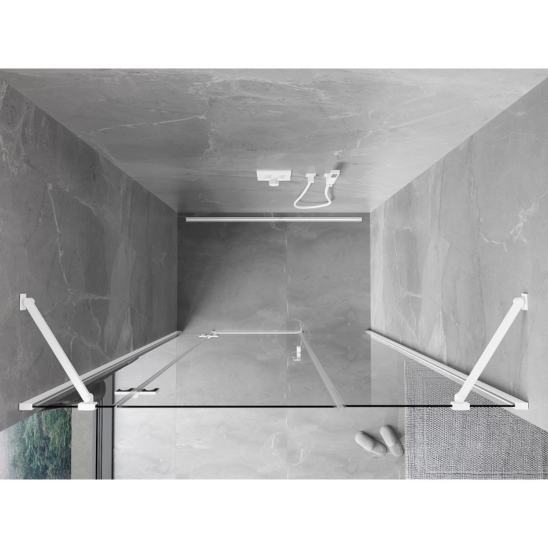 Mexen Mist-H left pivot shower door 140 cm, transparent, white - 8A5-140-001-20-00-L