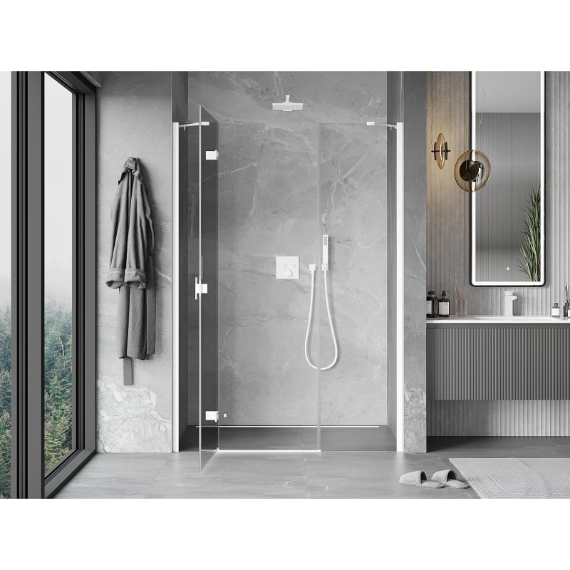 Mexen Mist-H left-hinged shower door 145 cm, transparent, white - 8A5-145-001-20-00-L