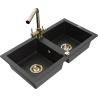 Mexen Mario 2-bowl granite sink with Duero kitchen faucet, black/silver metallic - 6504-73-671600-50