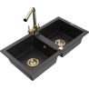 Mexen Mario granite double-bowl kitchen sink with Duero faucet, black/silver metallic - 6504-73-671600-50