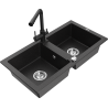 Mexen Mario 2-Bowl Granite Sink with Duero Kitchen Faucet, Black/Silver Metallic - 6504-73-671600-70