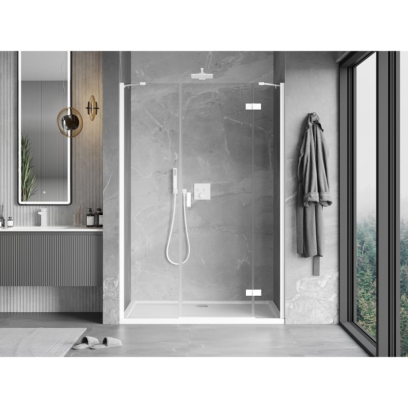Mexen Mist-H right-hinged shower door 140 cm, transparent, white - 8A5-140-001-20-00-P