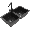 Mexen Mario 2-bowl Granite Sink with Duero Kitchen Tap, Black/Silver Metallic - 6504-73-671600-70-B