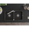 Mexen Mario granite double-bowl sink with Duero kitchen faucet, black/gold metallic - 6504-75-671600-00