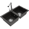 Mexen Mario granite double-bowl kitchen sink with Duero faucet, black/gold metallic - 6504-75-671600-00