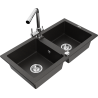 Mexen Mario granite double-bowl sink with Duero kitchen faucet, black/gold metallic - 6504-75-671600-00