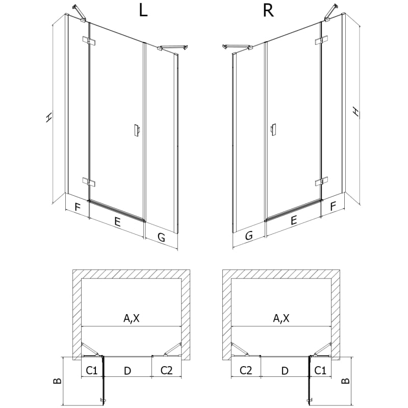 Mexen Mist-H left-hinged shower door 140 cm, transparent, gun metal - 8A5-140-001-95-00-L