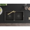 Mexen Mario granite kitchen sink 2-bowl with Duero kitchen tap, black/gold metallic - 6504-75-671600-50-B
