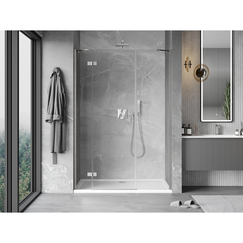 Mexen Mist-H left-hand hinged shower door 135 cm, transparent, brushed nickel - 8A5-135-001-97-00-L