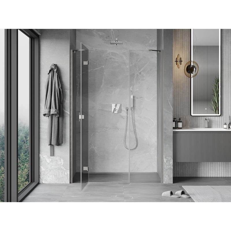 Mexen Mist-H left-hand hinged shower door 135 cm, transparent, brushed nickel - 8A5-135-001-97-00-L
