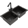 Mexen Mario 2-bowl granite sink with Duero kitchen tap, black/gold metallic - 6504-75-671600-70-B