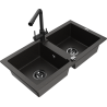Mexen Mario 2-chamber granite sink with Duero kitchen faucet, black/gold metallic - 6504-75-671600-70-B