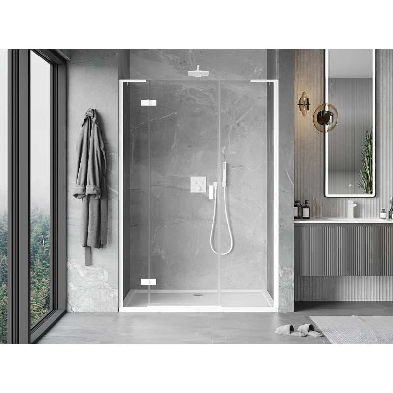 Mexen Mist-H L left hinged shower door 135 cm, transparent, white - 8A5L-135-001-20-00-L