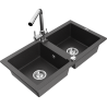 Mexen Mario granite double bowl kitchen sink with Duero faucet, speckled black - 6504-76-671600-00