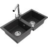 Mexen Mario granite double-bowl sink with Duero kitchen faucet, speckled black - 6504-76-671600-00