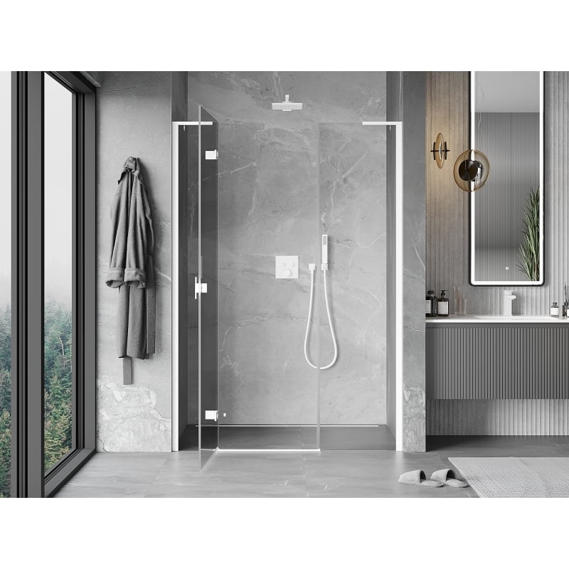 Mexen Mist-H L left swing shower door 145 cm, transparent, white - 8A5L-145-001-20-00-L