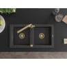 Mexen Mario granite sink 2-bowl with Duero kitchen tap, black speckled - 6504-76-671600-50