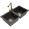 Mexen Mario 2-bowl granite sink with Duero kitchen faucet, black speckled - 6504-76-671600-50