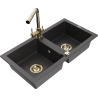 Mexen Mario granite sink 2-bowl with Duero kitchen tap, black speckled - 6504-76-671600-50