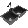 Mexen Mario granite double-bowl kitchen sink with Duero faucet, black speckled - 6504-76-671600-70