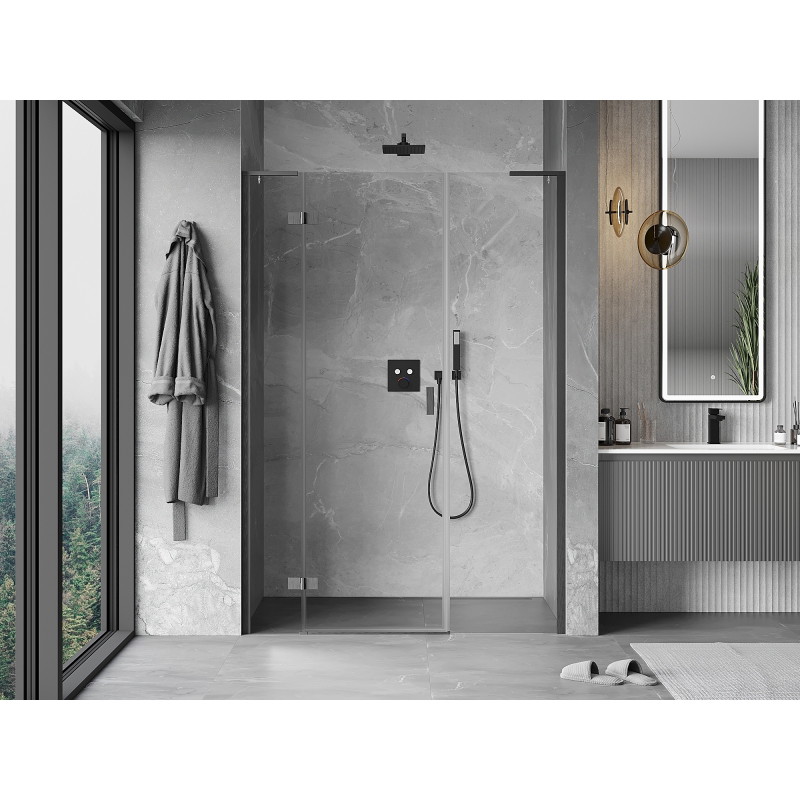 Mexen Mist-H L left pivot shower door 140 cm, transparent, brushed gun gray - 8A5L-140-001-66-00-L