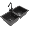Mexen Mario granite double-bowl kitchen sink with Duero faucet, black speckled - 6504-76-671600-70-B