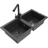Mexen Mario granite double-bowl sink with Duero kitchen faucet, black speckled - 6504-76-671600-70-B