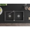 Mexen Mario granite double-bowl kitchen sink with Duero faucet, black speckled - 6504-76-671600-76