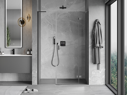 Mexen Mist-H L right hinged shower door 150 cm, transparent, brushed gun gray - 8A5L-150-001-66-00-P