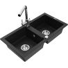 Mexen Mario granite double-bowl kitchen sink with Duero faucet, black - 6504-77-671600-00