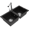 Mexen Mario granite double-bowl sink with Duero kitchen faucet, black - 6504-77-671600-00