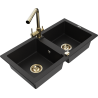 Mexen Mario 2-bowl granite sink with Duero kitchen faucet, black - 6504-77-671600-50