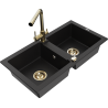 Mexen Mario granite double-bowl sink with Duero kitchen faucet, black - 6504-77-671600-50