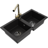 Mexen Mario granite double-bowl sink with Duero kitchen faucet, black - 6504-77-671600-50-B