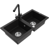 Mexen Mario 2-bowl granite sink with Duero kitchen faucet, black - 6504-77-671600-70