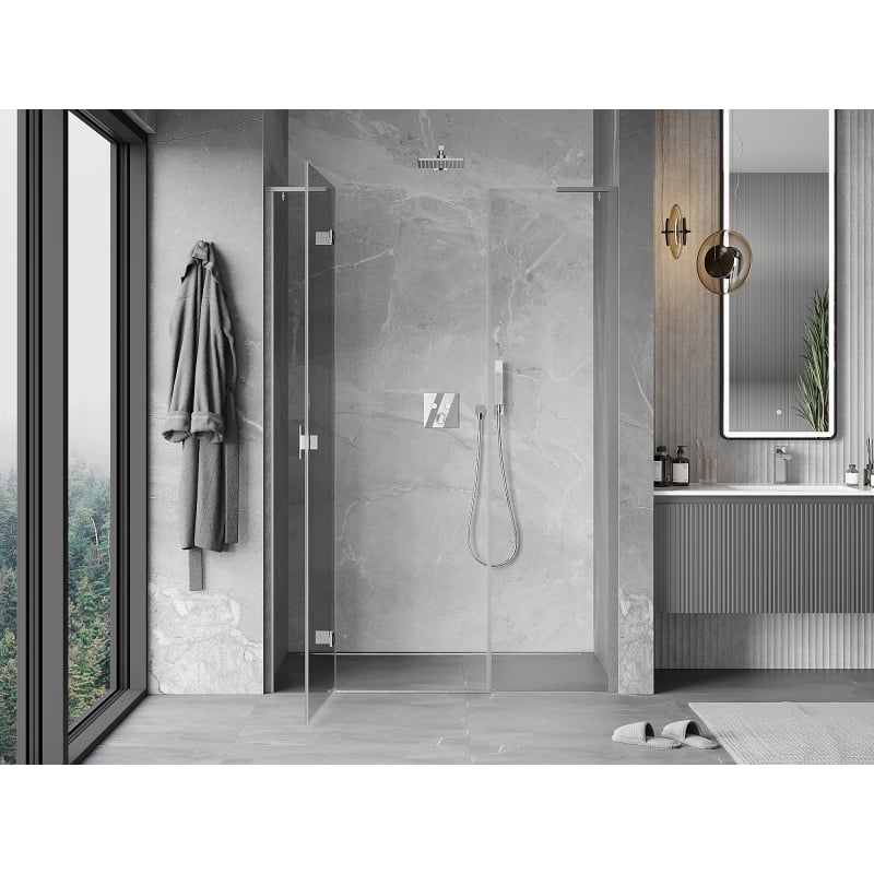 Mexen Mist-H L left hinged shower door 140 cm, transparent, brushed nickel - 8A5L-140-001-97-00-L