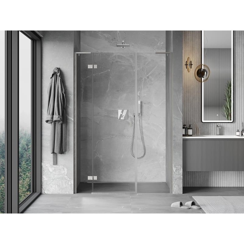 Mexen Mist-H L left hinged shower door 145 cm, transparent, brushed nickel - 8A5L-145-001-97-00-L