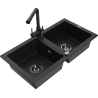 Mexen Mario granite double-bowl kitchen sink with Duero faucet, black - 6504-77-671600-70-B