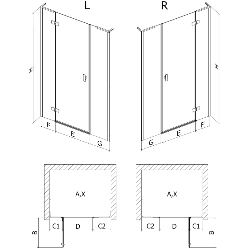 Mexen Mist-H L right hinged shower door 145 cm, transparent, brushed nickel - 8A5L-145-001-97-00-P
