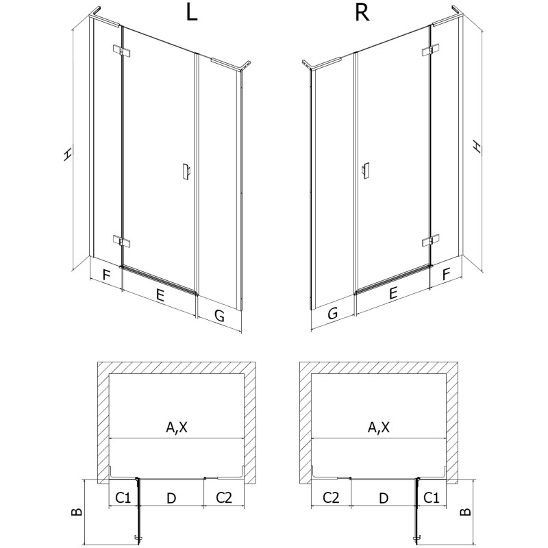 Mexen Mist-H L right-hinged shower door 155 cm, transparent, brushed nickel - 8A5L-155-001-97-00-P
