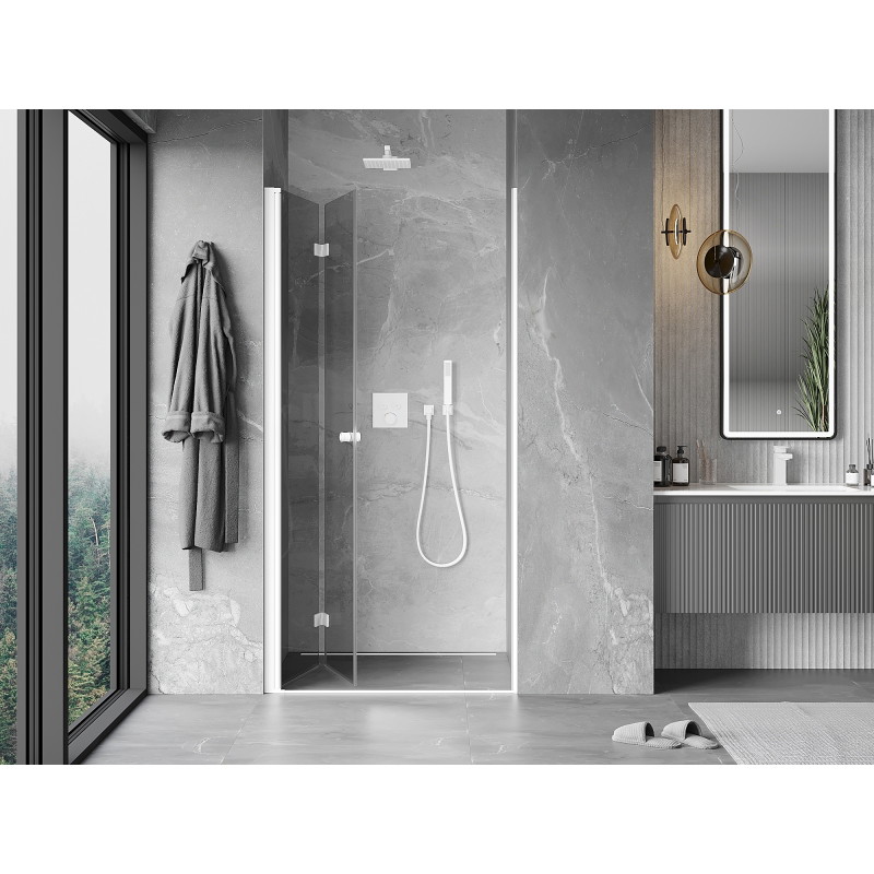 Mexen Mist-F folding shower door left 85 cm, transparent, white - 8A6-085-000-20-00-L