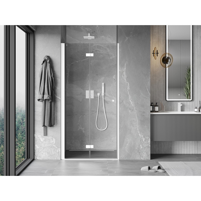 Mexen Mist-F 90 cm Left Folding Shower Door, Transparent, White - 8A6-090-000-20-00-L