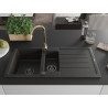 Mexen Andres granite sink 1.5-bowl with drainer and Telma kitchen faucet, black/gold - 6515-75-670200-50-B