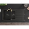 Mexen Andres 1.5-bowl granite sink with drainer and Telma kitchen faucet, black/gold - 6515-75-670200-50-B