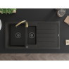 Mexen Andres granite sink 1.5-bowl with drainer and Telma kitchen faucet, black/gold - 6515-75-670200-50-B